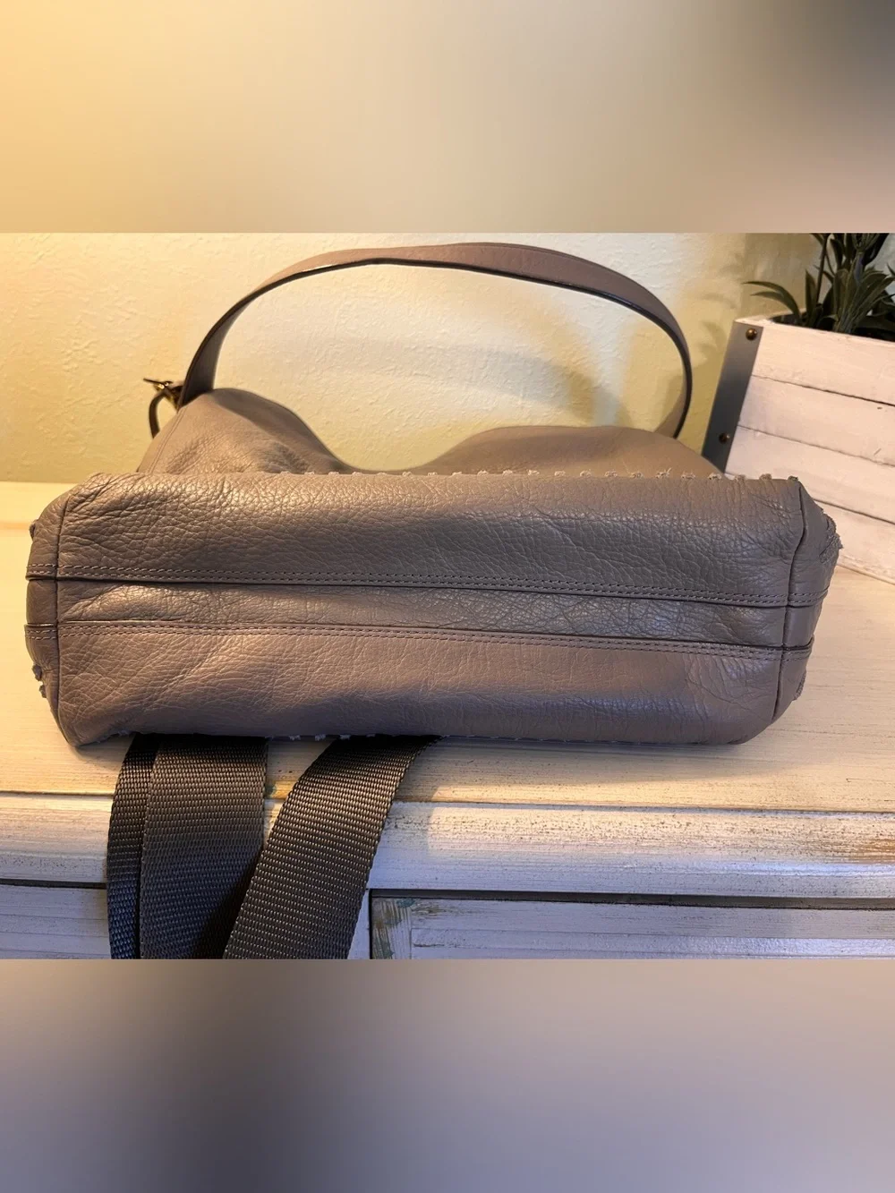 Fossil Maya Hobo Gray Leather Purse ZB7191 w/ Key Excellent Condition